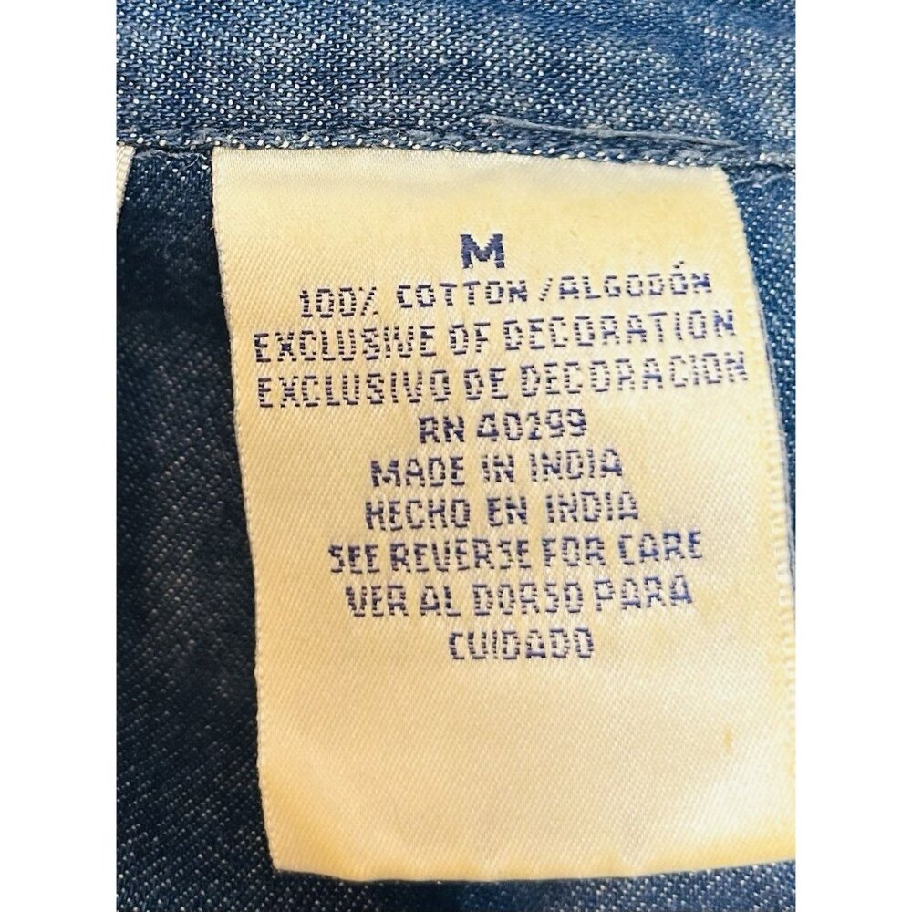Vintage Cottagecore Denim Embroidered Prairie Dress Size Medium Back Tie Bird - Picture 3 of 14
